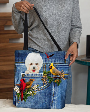 Bichon Frise-Cardinal & Dog Cloth Tote Bag