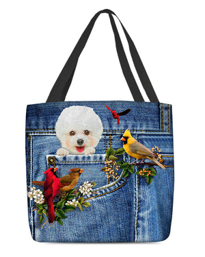 Bichon Frise-Cardinal & Dog Cloth Tote Bag