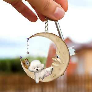 Bichon frise-Sleeping on the moon Keychain