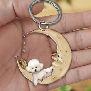 Bichon frise-Sleeping on the moon Keychain