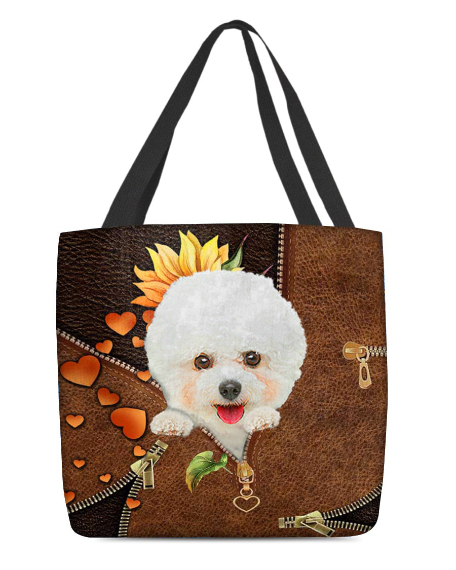 Bichon frise-Sunflower&zipper Cloth Tote Bag