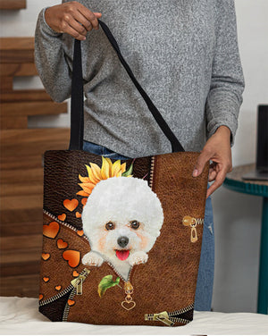 Bichon frise-Sunflower&zipper Cloth Tote Bag