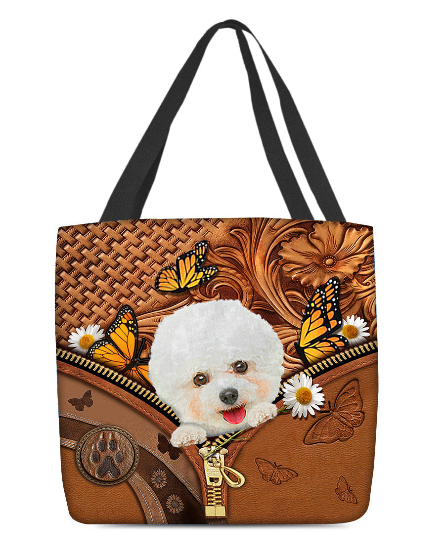 Bichon frise Butterfly Daisy Cloth Tote Bag