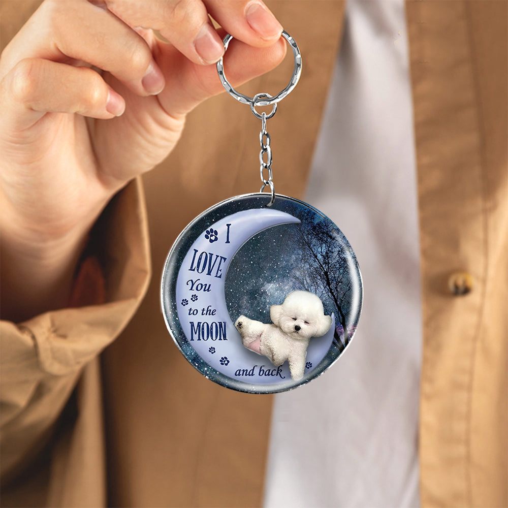 Bichon frise Moon Back-Round Resin Epoxy Metal Keychain