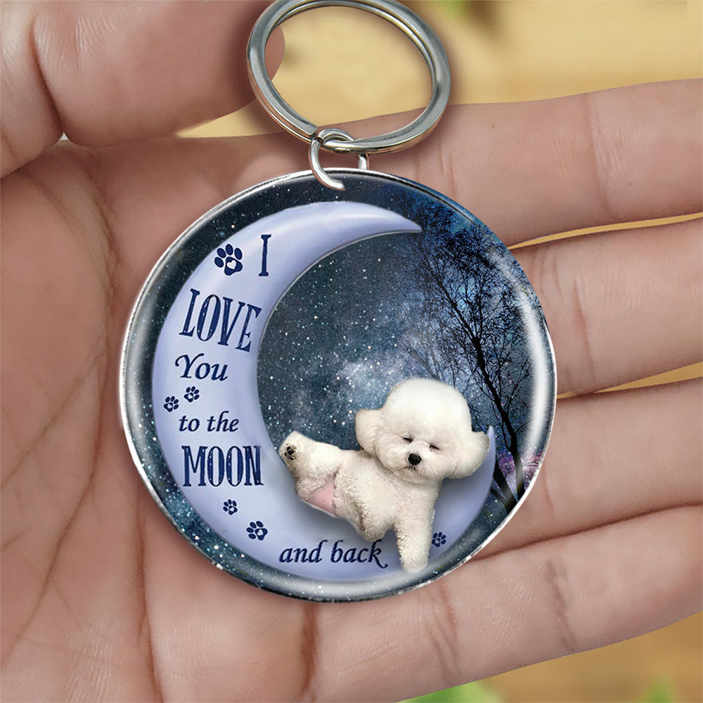 Bichon frise Moon Back-Round Resin Epoxy Metal Keychain