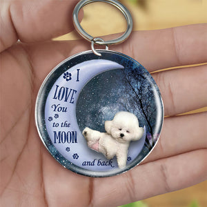 Bichon frise Moon Back-Round Resin Epoxy Metal Keychain