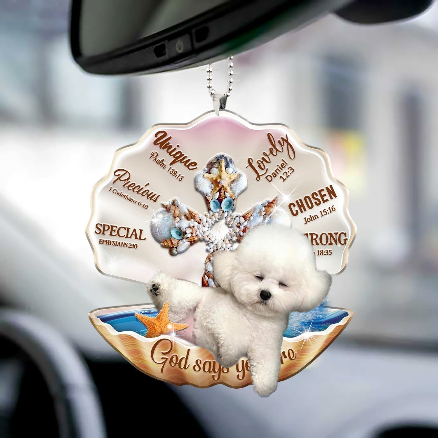 Bichon frise-You Are Cross In Seashell-Two sides ornament