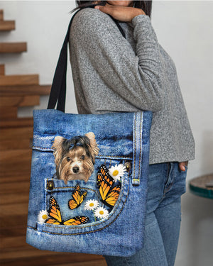 Biewer-Terrier-Butterfly Daisies Fait-CLOTH TOTE BAG