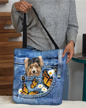 Biewer-Terrier-Butterfly Daisies Fait-CLOTH TOTE BAG