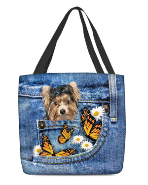 Biewer-Terrier-Butterfly Daisies Fait-CLOTH TOTE BAG