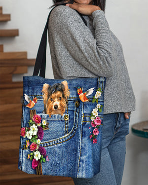 Biewer Terrier-Cardinal & Cross Flower Cloth Tote Bag