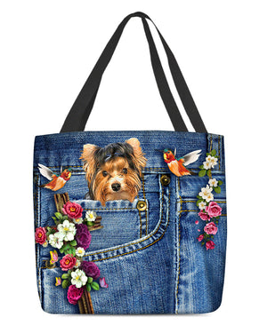 Biewer Terrier-Cardinal & Cross Flower Cloth Tote Bag