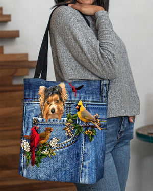 Biewer Terrier-Cardinal & Dog Cloth Tote Bag