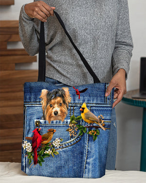 Biewer Terrier-Cardinal & Dog Cloth Tote Bag