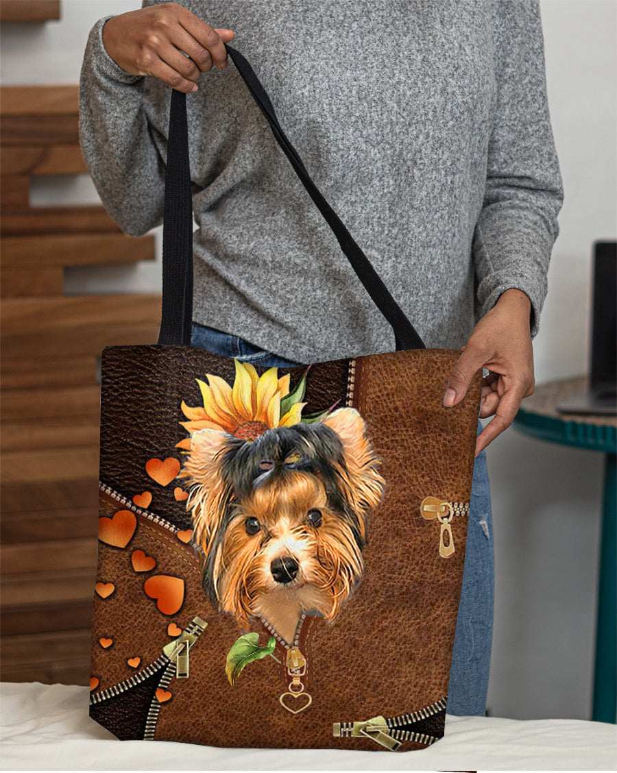 Biewer Terrier-Sunflower&zipper Cloth Tote Bag