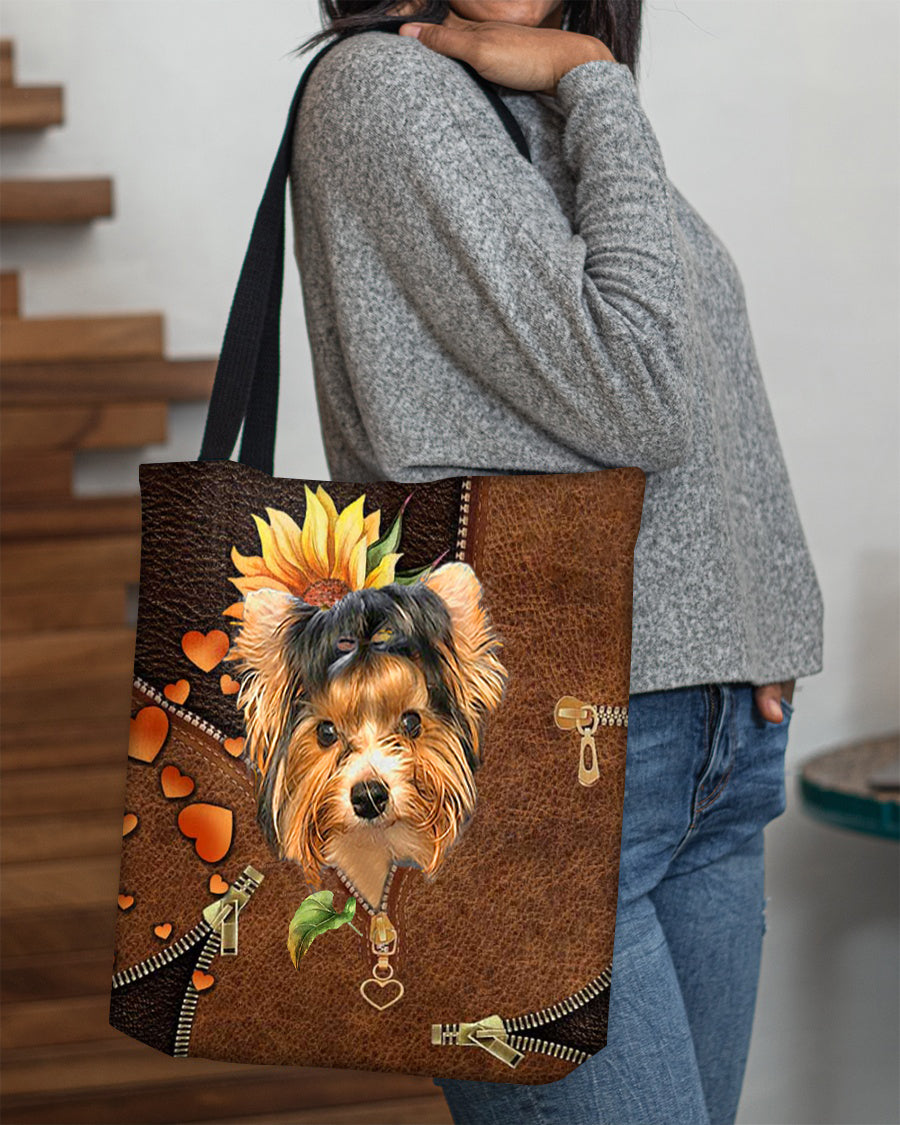 Biewer Terrier-Sunflower&zipper Cloth Tote Bag