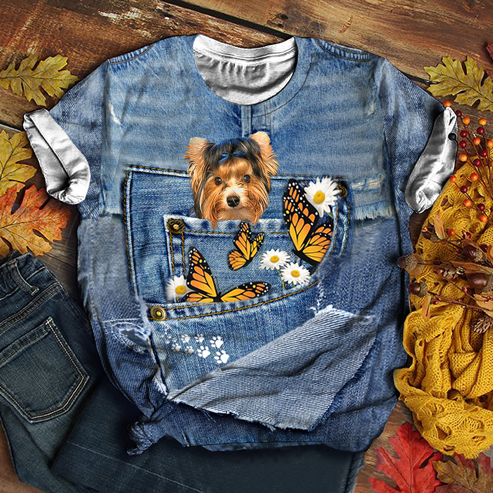 Biewer Terrier   Butterfly Daisies T-shirt