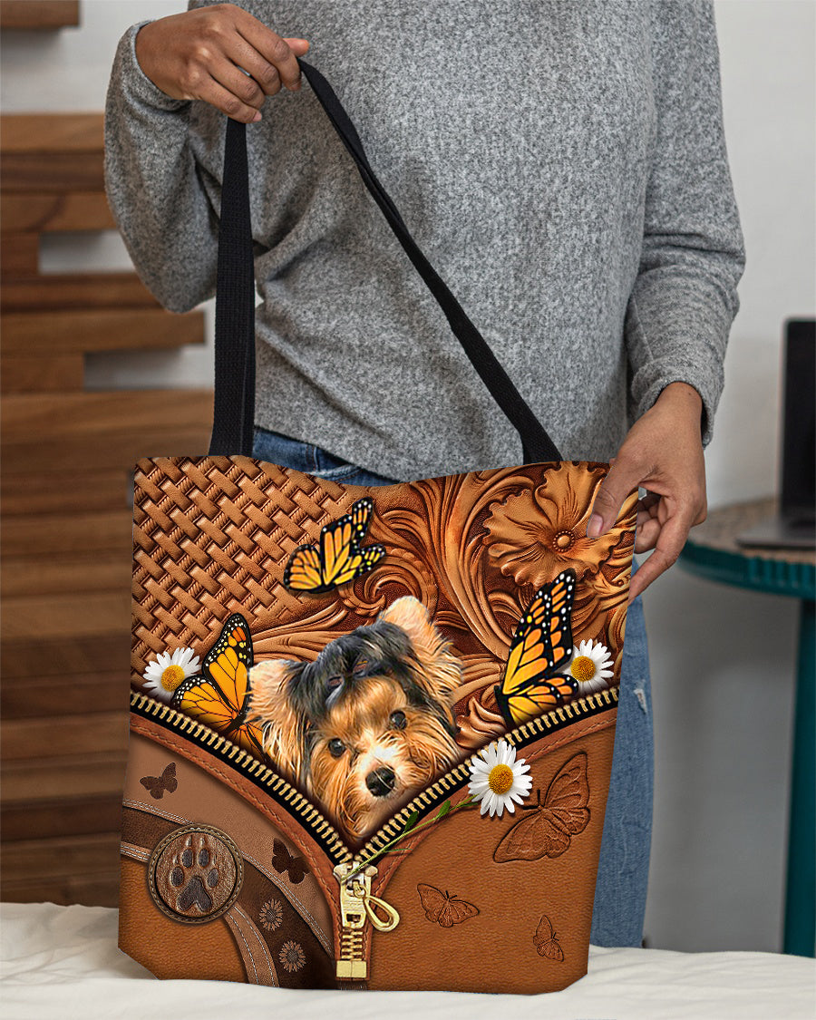Biewer Terrier Butterfly Daisy Cloth Tote Bag