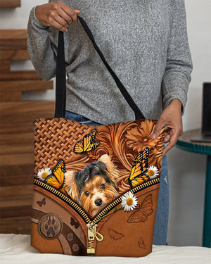 Biewer Terrier Butterfly Daisy Cloth Tote Bag