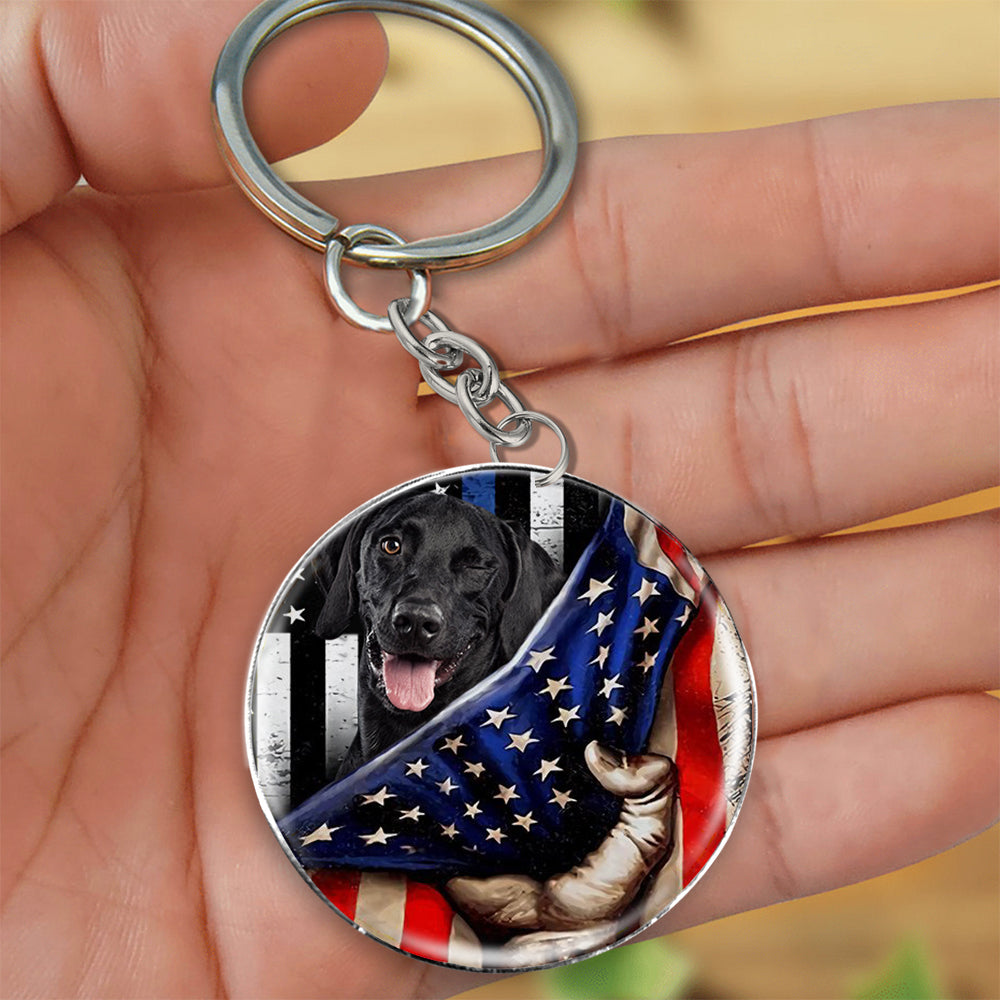 Black Labrador2-Inside American Flag Independence Day Round Resin Epoxy Metal Keychain