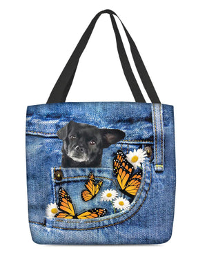 Black-Chug-Butterfly Daisies Fait-CLOTH TOTE BAG