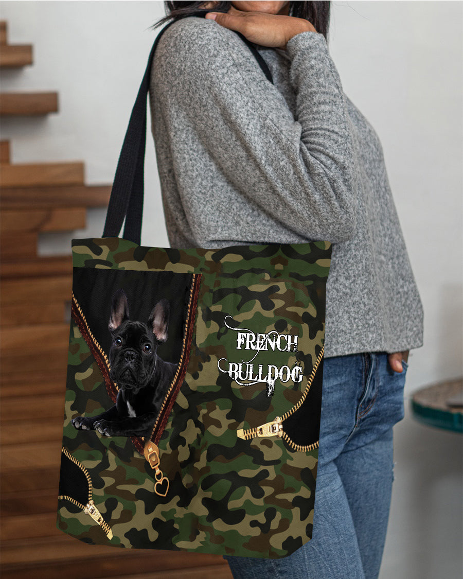 Black-French-Bulldog Camo Cloth Tote Bag