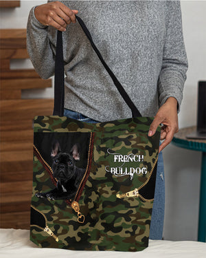 Black-French-Bulldog Camo Cloth Tote Bag