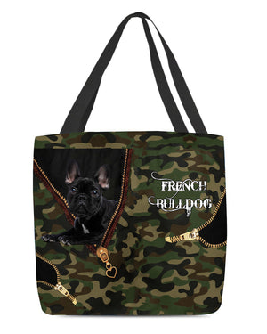 Black-French-Bulldog Camo Cloth Tote Bag