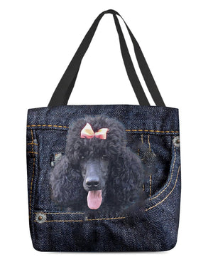 Black Poodle-Dark Denim-Cloth Tote Bag