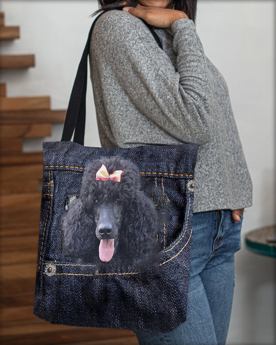 Black Poodle-Dark Denim-Cloth Tote Bag