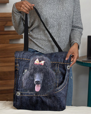 Black Poodle-Dark Denim-Cloth Tote Bag