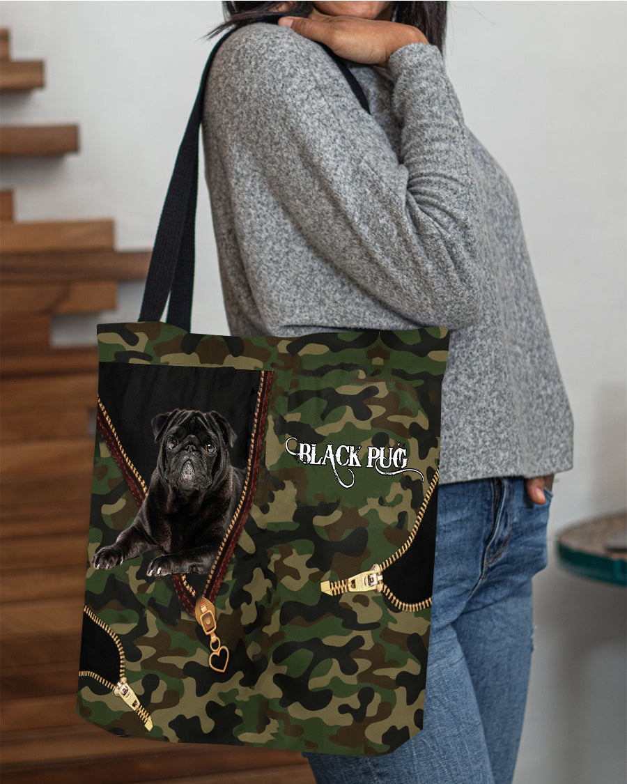 Black-Pug Camo Cloth Tote Bag