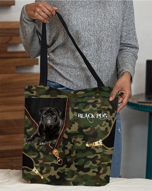 Black-Pug Camo Cloth Tote Bag