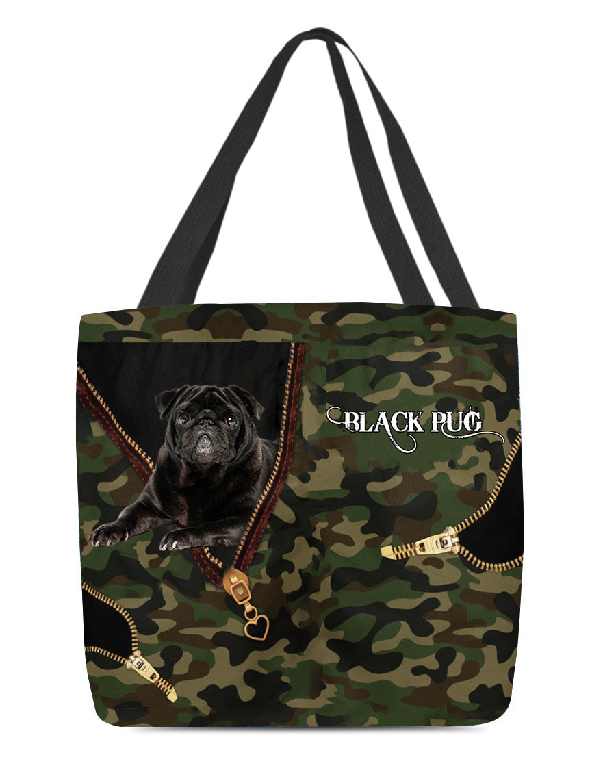 Black-Pug Camo Cloth Tote Bag