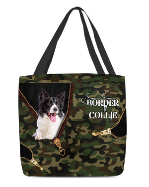 Black-and-White-Border-Collie Camo Cloth Tote Bag