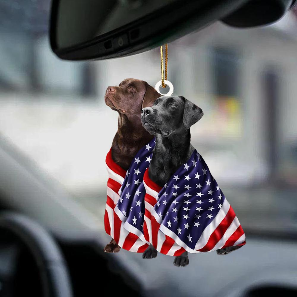 Black And Chocolate Labrador Retriever American Patriot Flag Two Sided Ornament