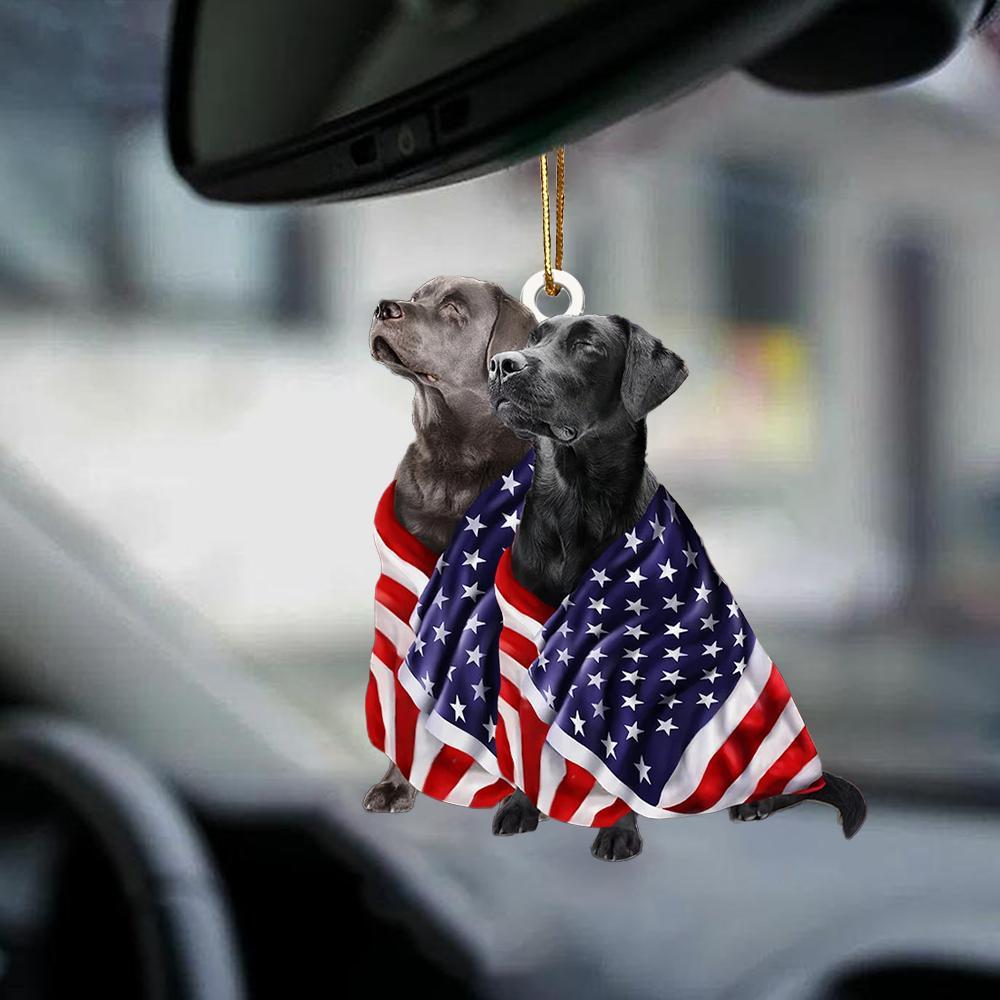 Black And Silver Labrador Retriever American Patriot Flag Two Sided Ornament