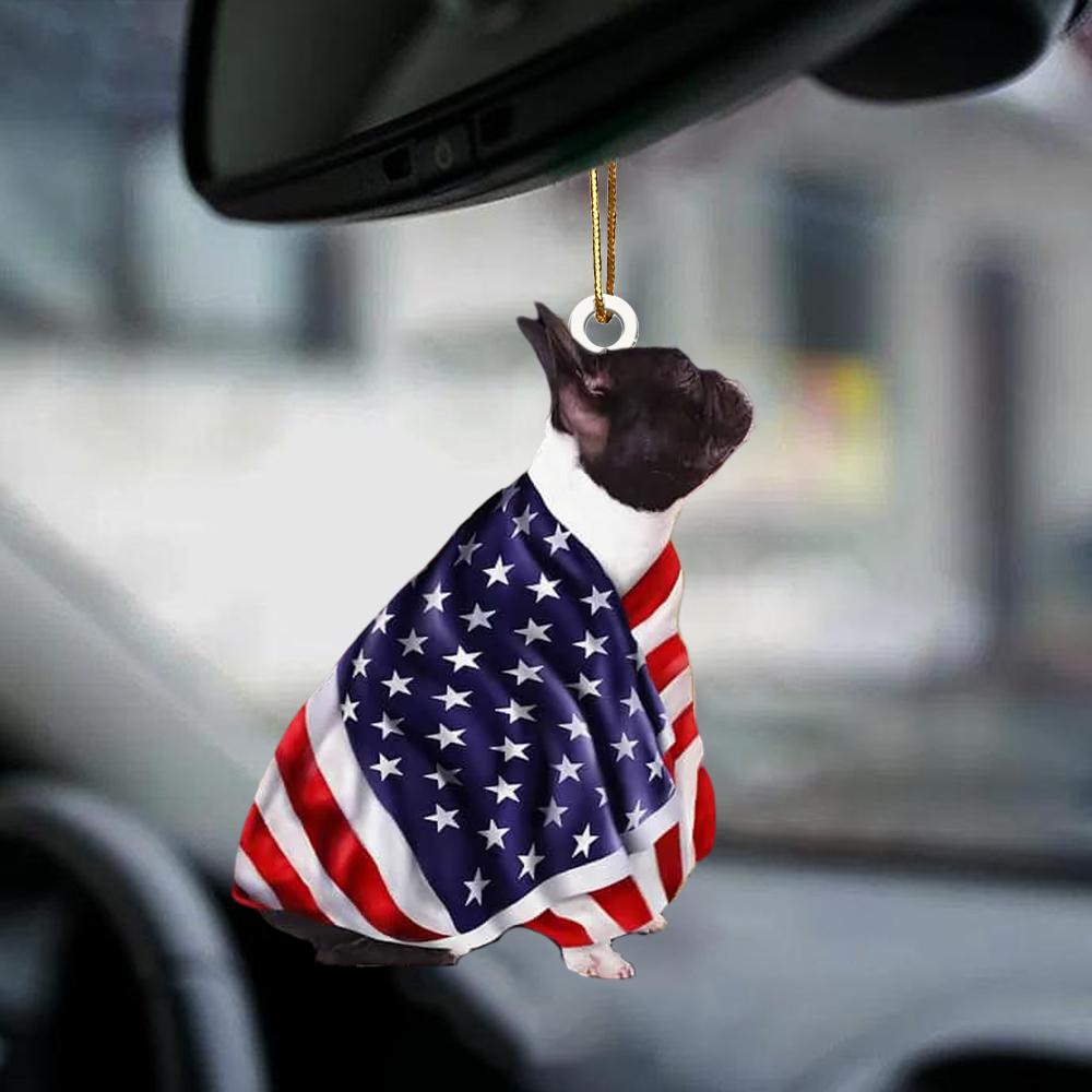 Black And White French Bulldog American Patriot Flag  Two Sided Ornament