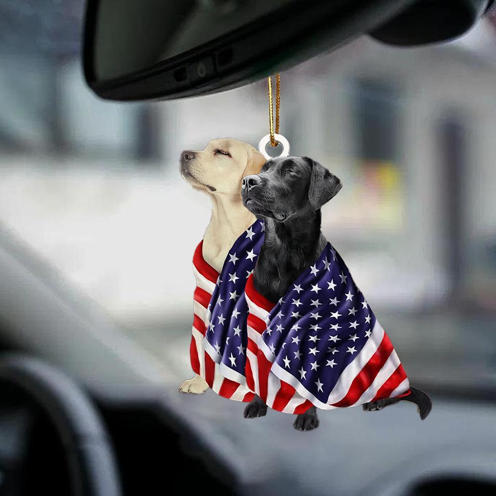 Black And Yellow Labrador Retriever American Patriot Flag Two Sided Ornament