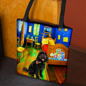 Black Cavapoo in the bedroom-Cloth Tote Bag