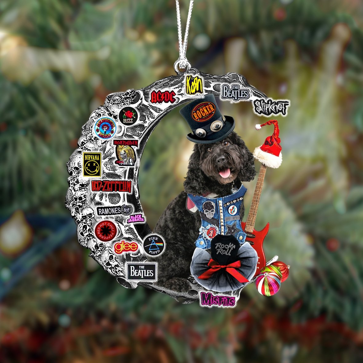 Black Cavapoo-Metal Rock in Christmas Two Sided Ornament