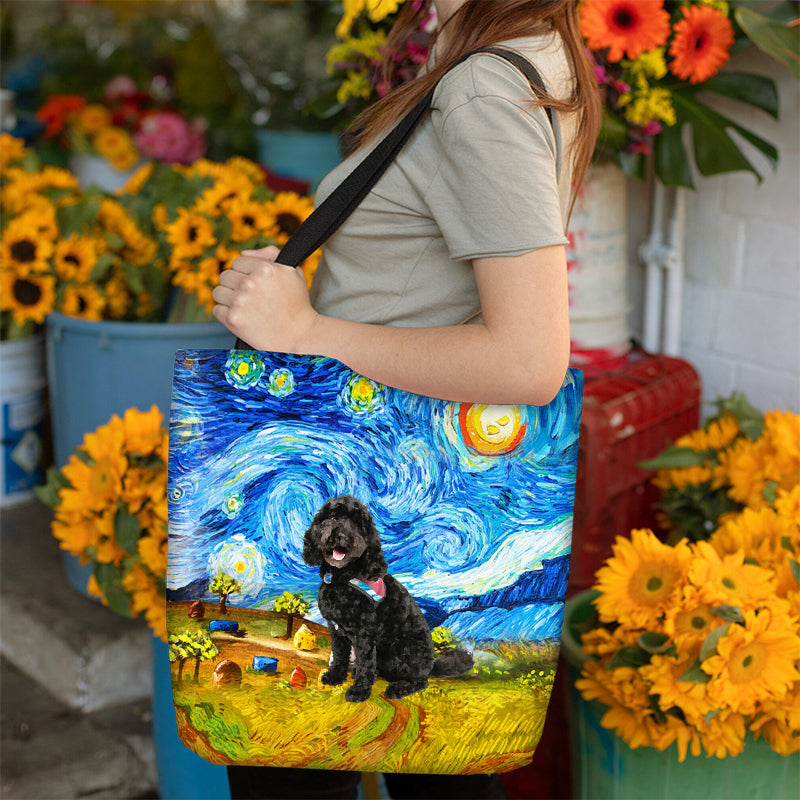 Black Cavapoo-Oil Painting-Cloth Tote Bag