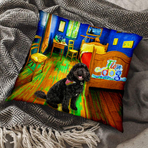 Black Cavapoo In the Bedroom-Pillow Case