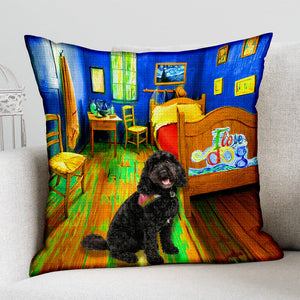 Black Cavapoo In the Bedroom-Pillow Case