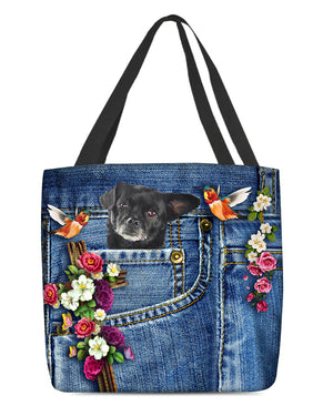 Black Chug-Cardinal & Cross Flower Cloth Tote Bag