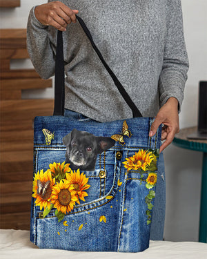 Black Chug-Sunflowers & Butterflies Cloth Tote Bag