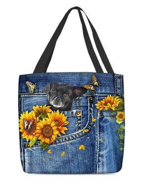 Black Chug-Sunflowers & Butterflies Cloth Tote Bag