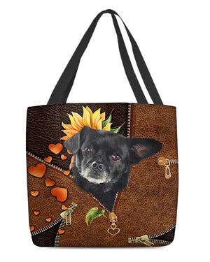 Black Chug-Sunflower&zipper Cloth Tote Bag