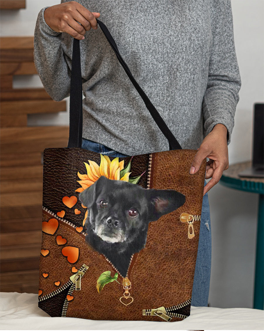 Black Chug-Sunflower&zipper Cloth Tote Bag
