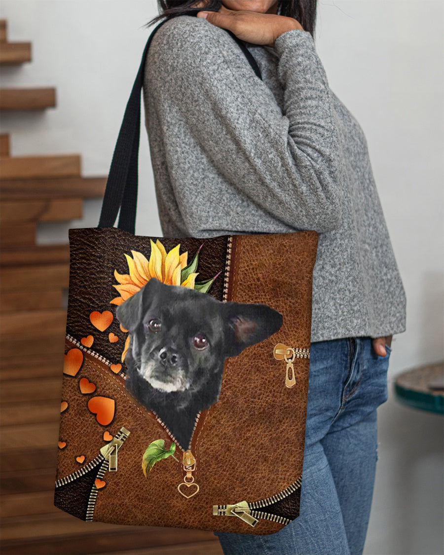 Black Chug-Sunflower&zipper Cloth Tote Bag